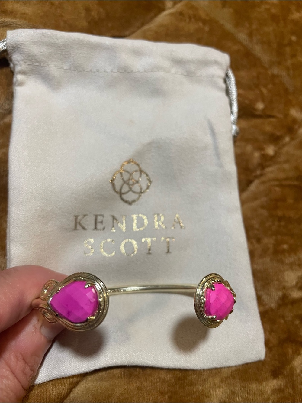 Retired Colorbar Kendra Scott Andy Gold Cuff Bracelet with Hot Pink Stones